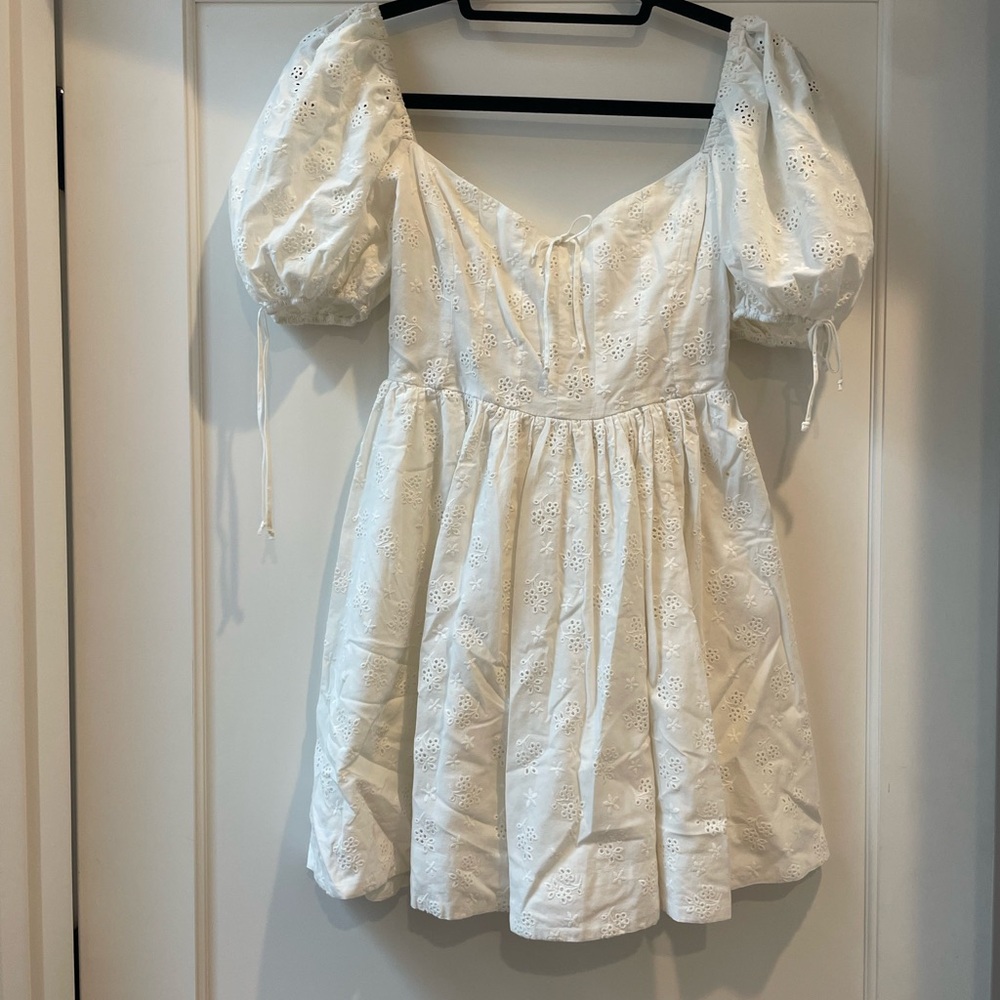 For Love and Lemons White Eyelet Puff-Sleeve Dress